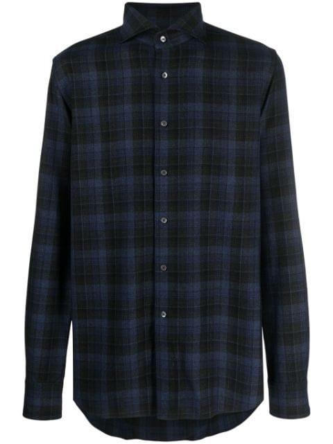 check-pattern long-sleeve shirt by XACUS