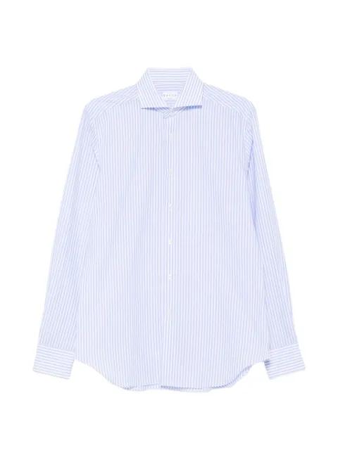 vertical-stripe spread-collar shirt by XACUS