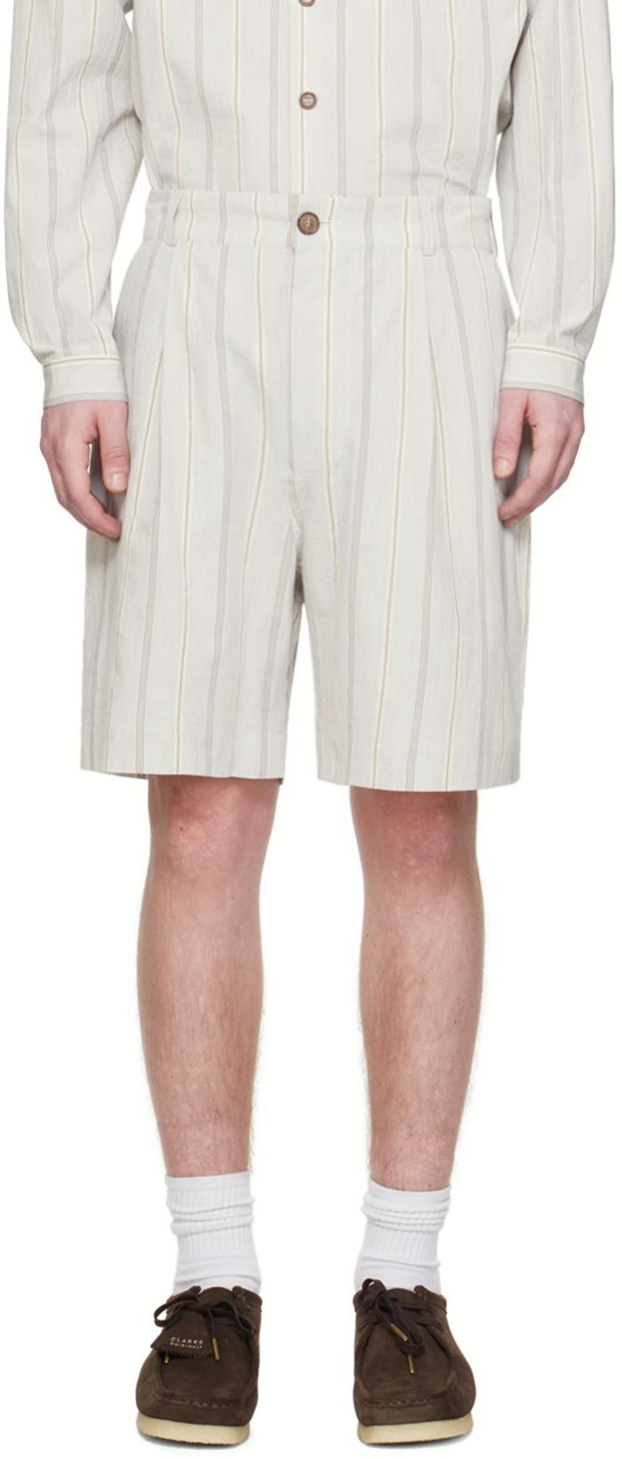 White & Blue Stripe Bini Shorts by XENIA TELUNTS