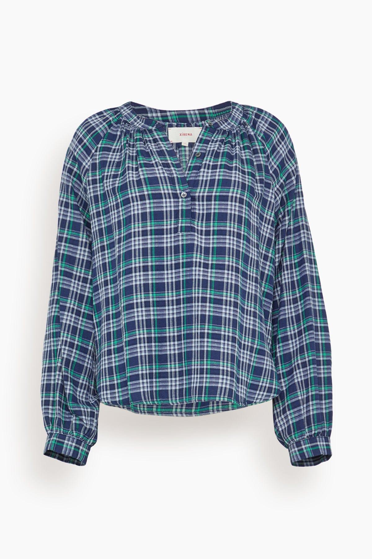 Dara Top in Forest Blue Plaid by XIRENA