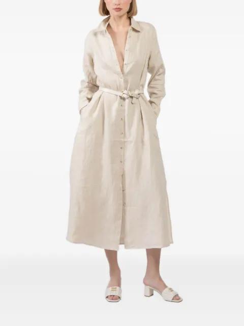 belted shirt midi dress by XIRENA