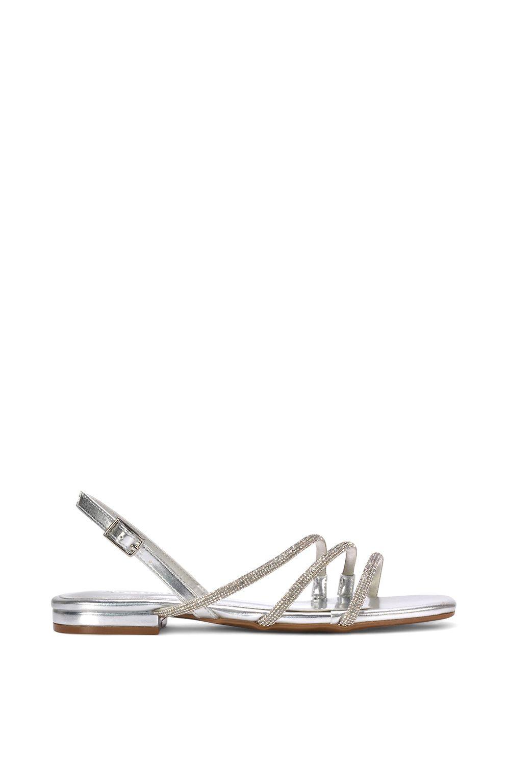 'Abigale' Strappy Diamante Flat Slingback Sandals With Buckle by XY LONDON