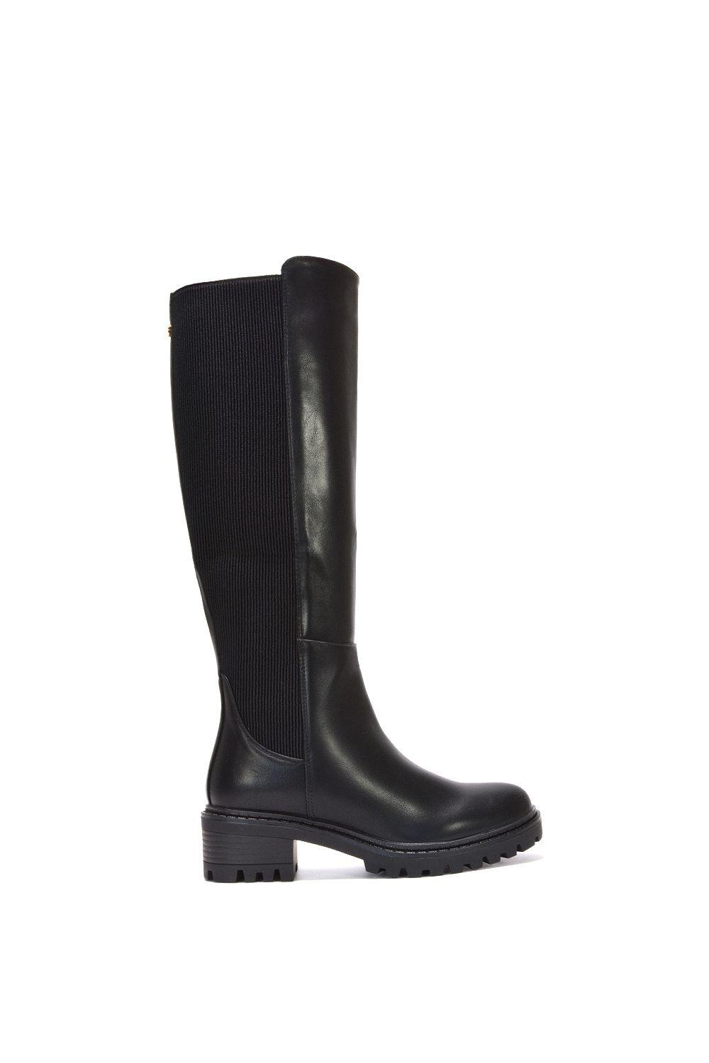 'Afton' Chunky Low Block Heel Stretchy Knee High Boots by XY LONDON