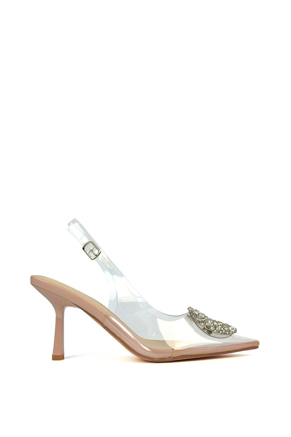 'Aiysha' Clear Perspex Slingback Jewel Court Shoes Heels with Pointed Toe by XY LONDON
