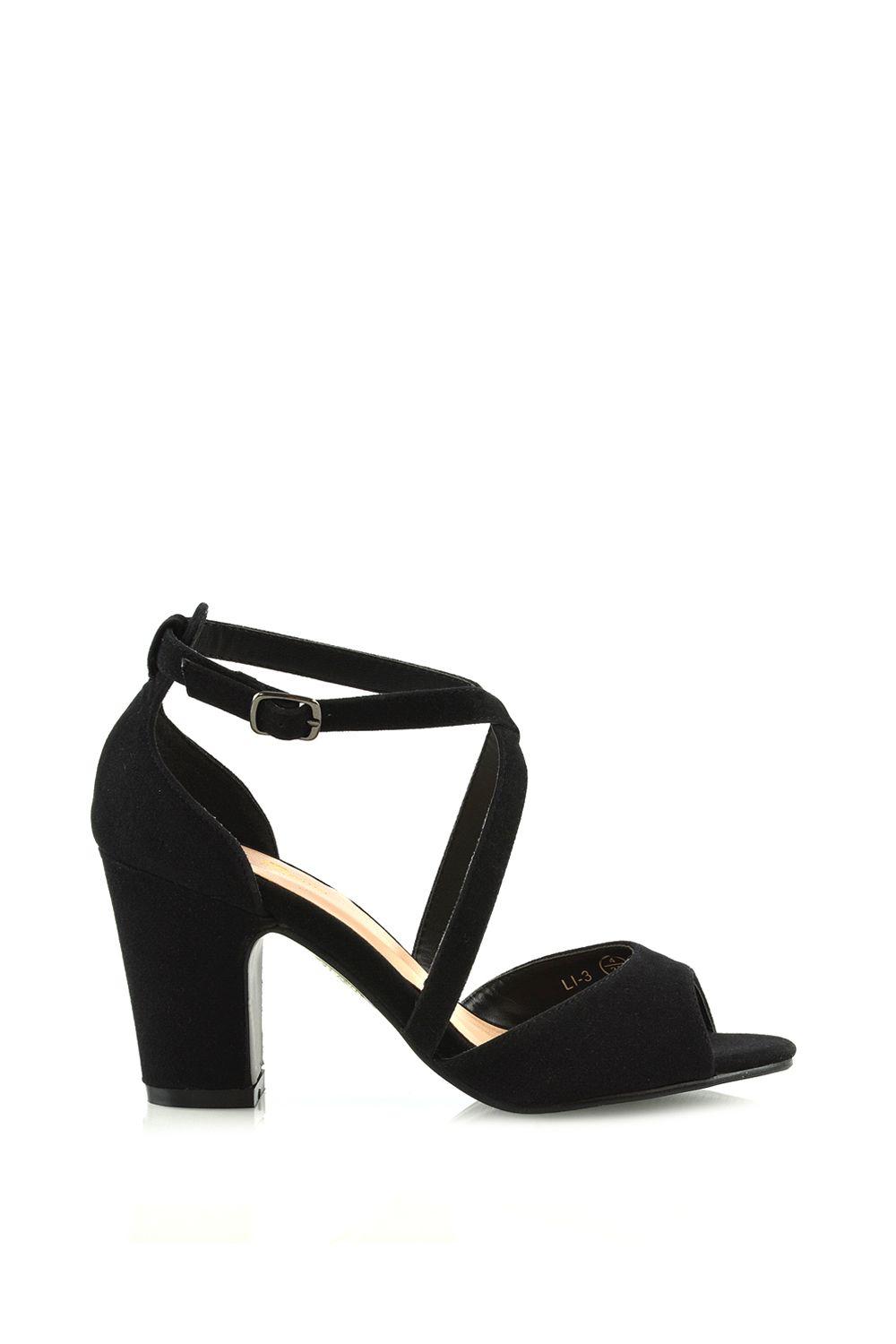 'Alice' Strappy Peep Toe Mid Block High Heel Sandal Shoes by XY LONDON