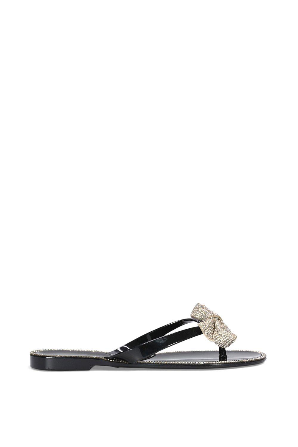 'Allister' Diamante Bow Flat Jelly Slip On Flip Flop Sandals by XY LONDON