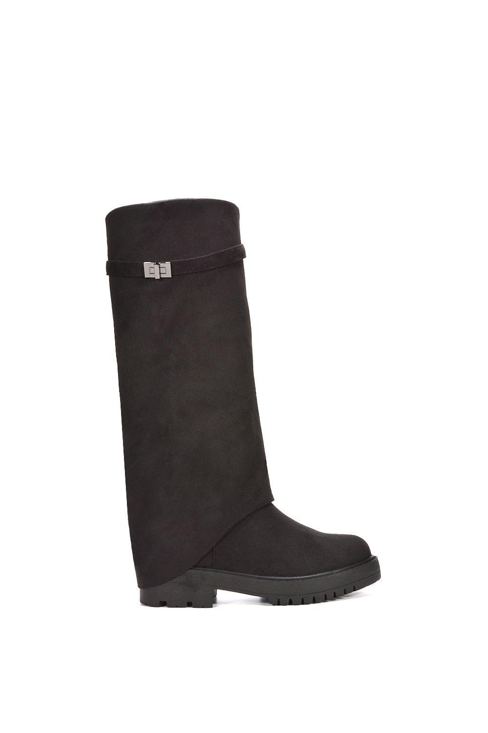 'Amina' Chunky Low Heel Knee High Fold Over Boots by XY LONDON 'Amina' Chunky Low Heel Knee High Fold Over Boots by XY LONDON