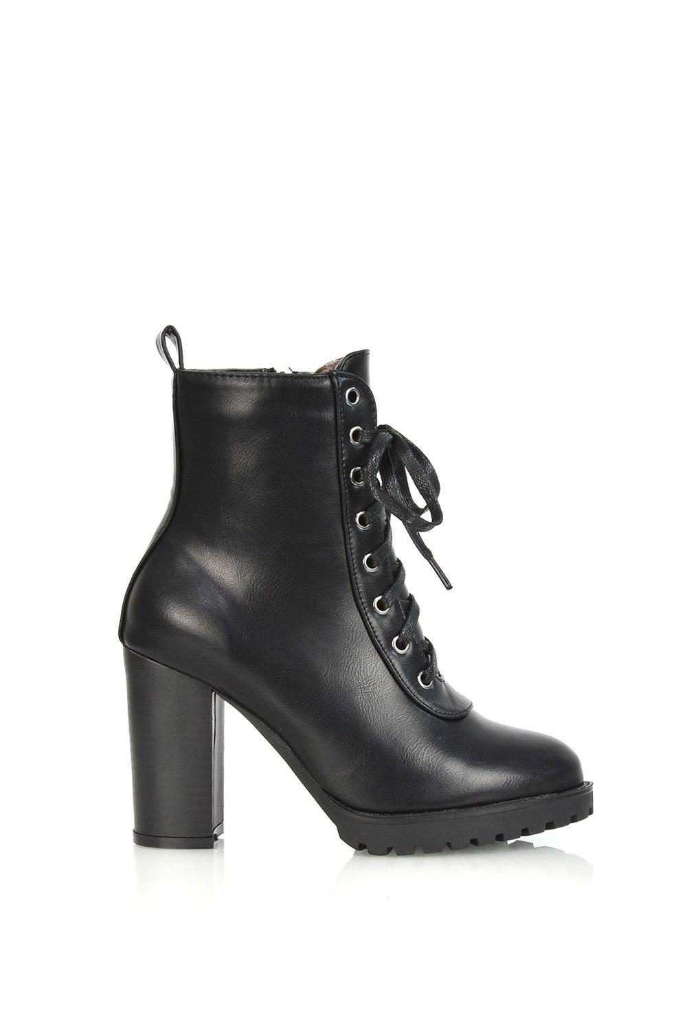 'Ariel' Lace up High Block Heel Zip-up Biker Ankle Boots by XY LONDON