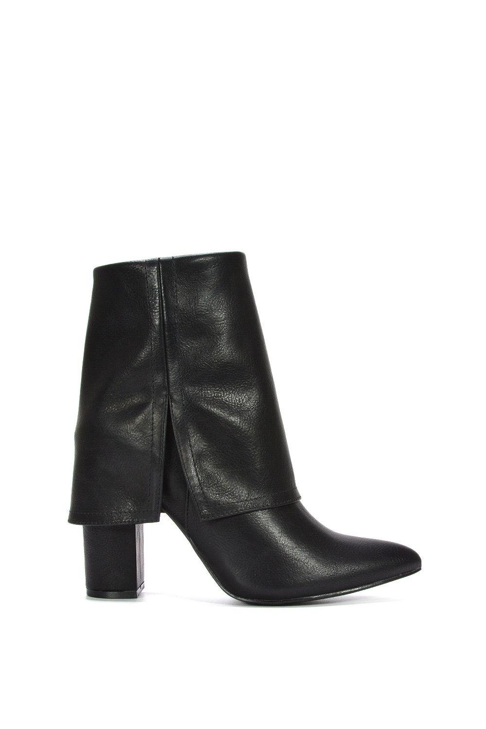 'Ayla' Fold Over Ankle Boots Layered Point Toe Block Heel Booties by XY LONDON