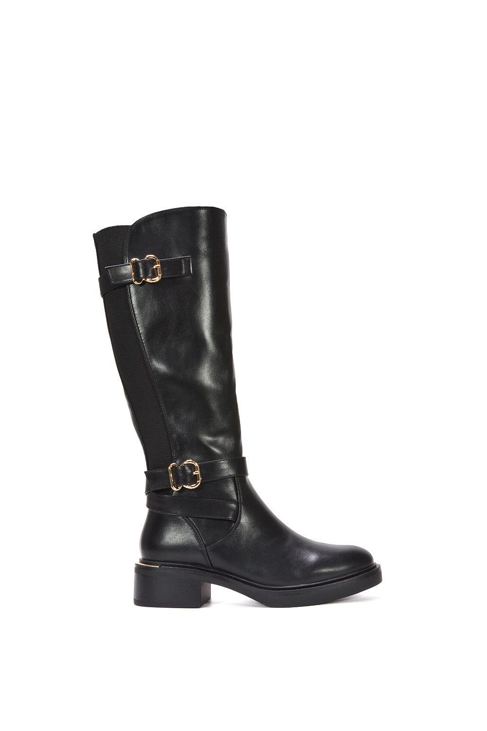 'Beatrice' Elasticated Knee High Chunky Biker Boots by XY LONDON