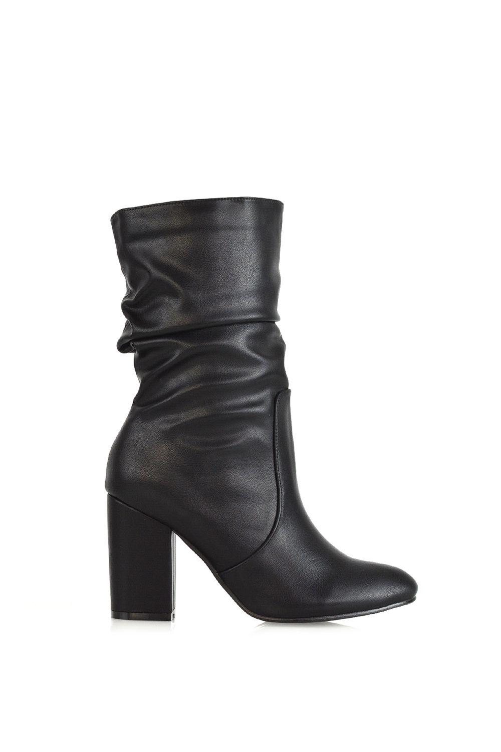 'Belle' Mid Calf High Block Heel Ruched Boots by XY LONDON