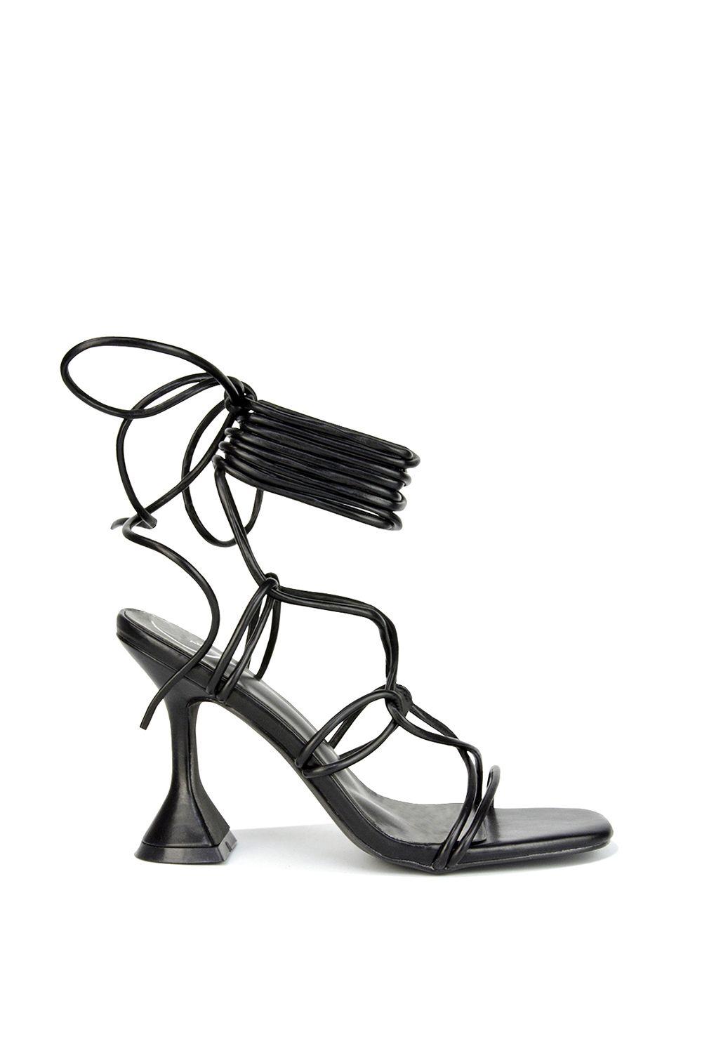 'Briar' Lace up Square Toe Sculptured Mid High Heels by XY LONDON
