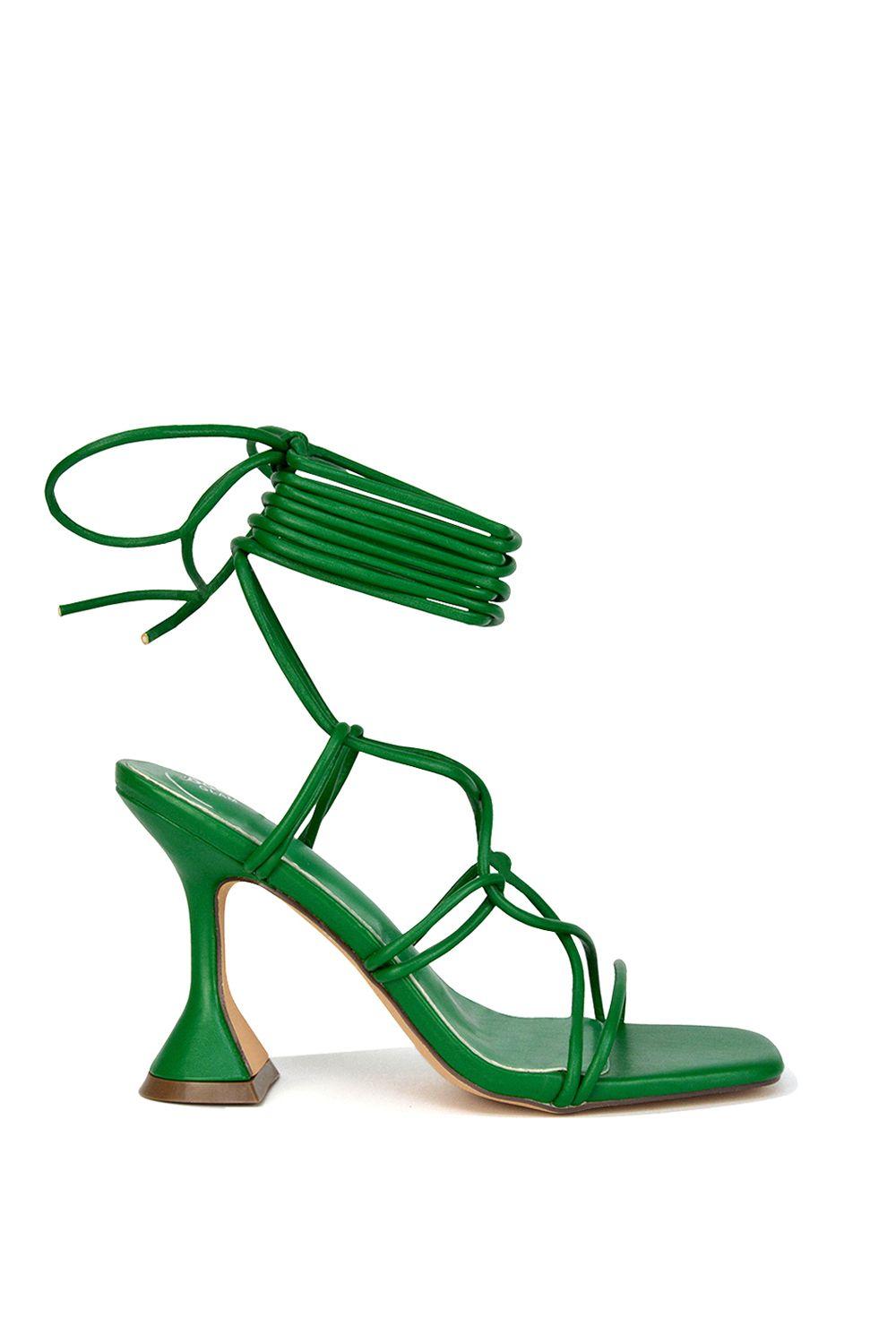 'Briar' Lace up Square Toe Sculptured Mid High Heels by XY LONDON