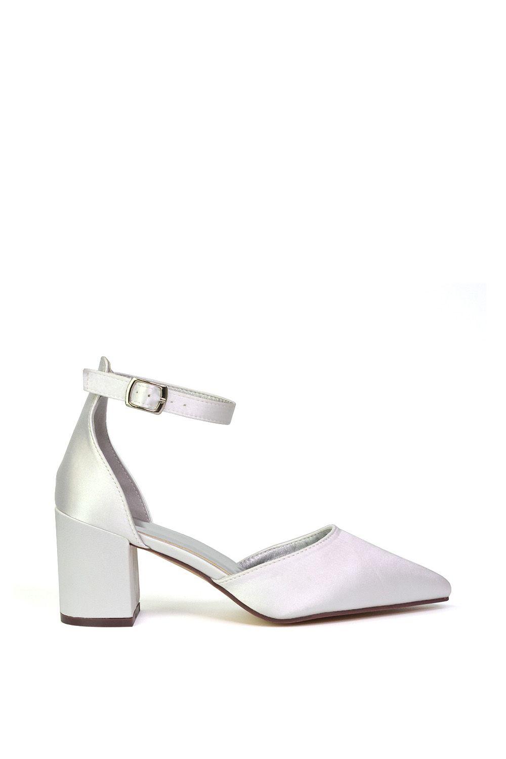 'Bronte' Pointed Toe Strappy Mid Block Heel Sandal Court Shoe by XY LONDON