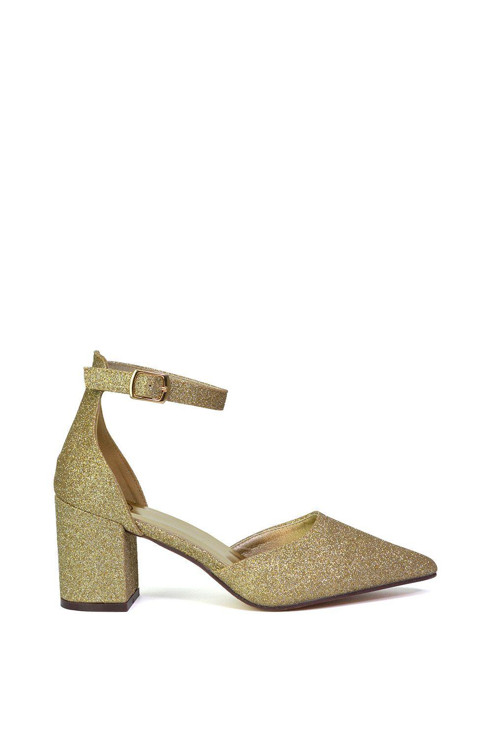 'Bronte' Pointed Toe Strappy Mid Block Heel Sandal Court Shoe by XY LONDON