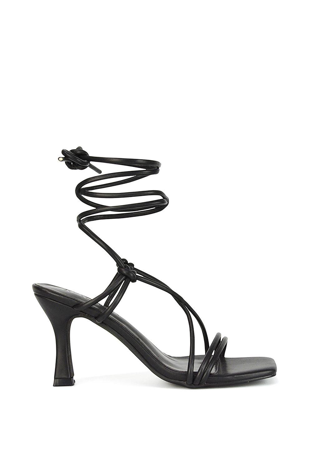 'Callie' Lace Up Square Toe Mid High Heel Sandals by XY LONDON