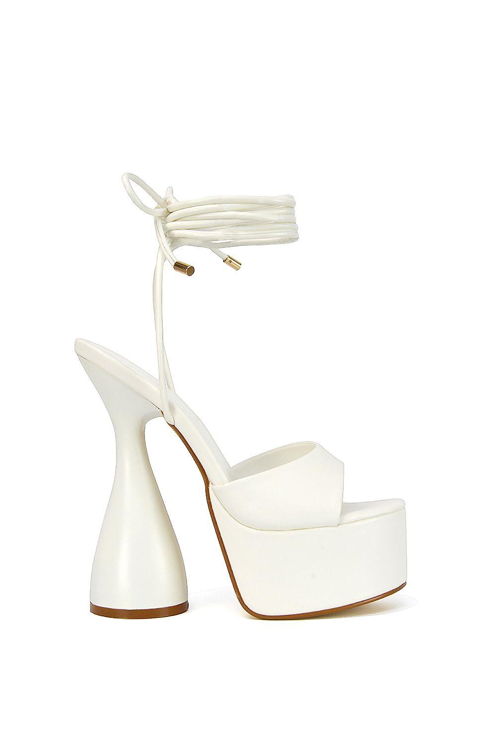 'Celeste' Lace Up Peep Toe Platform Sculptured Cylinder High Heel Sandals by XY LONDON