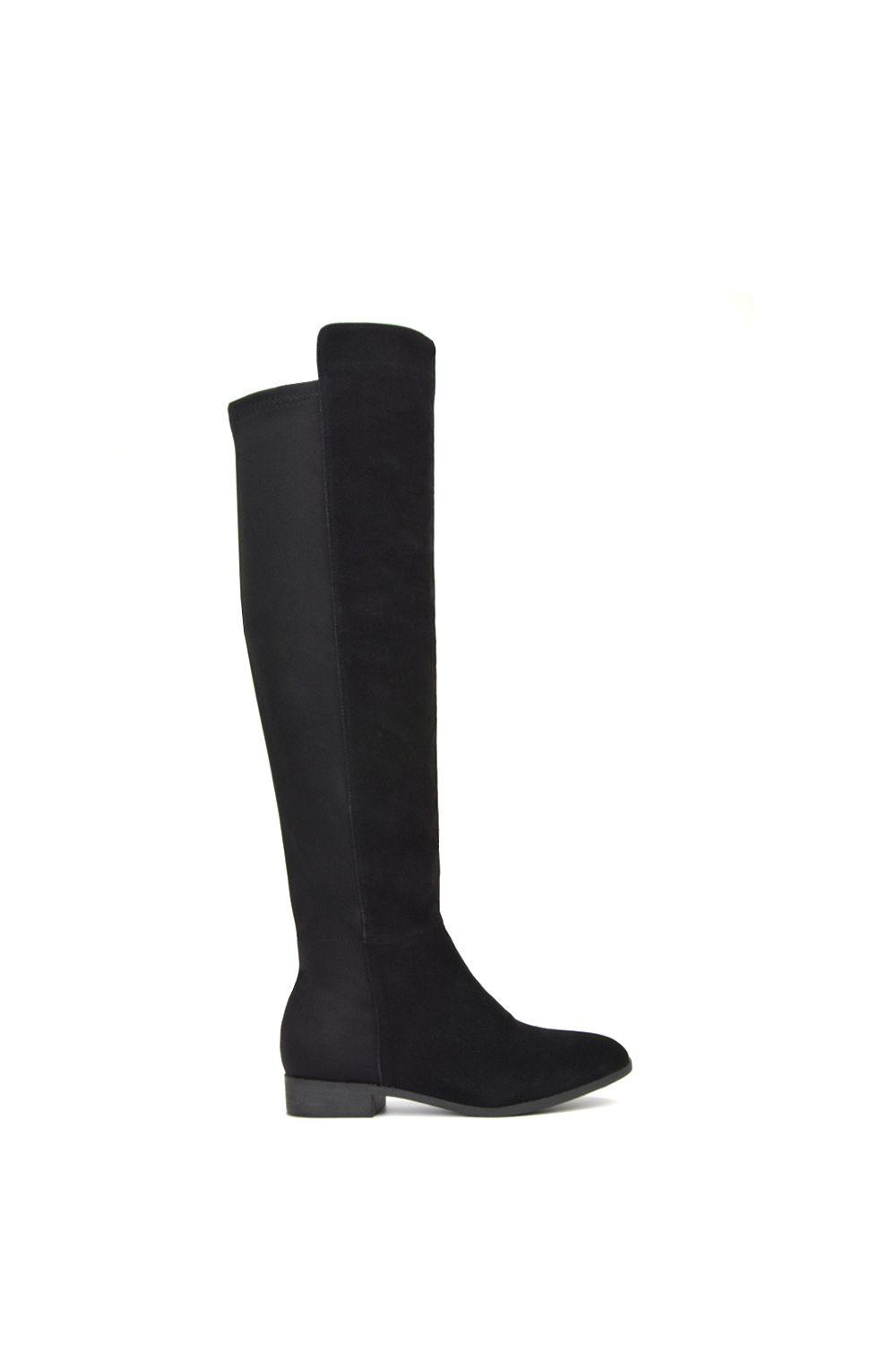 'Charleigh' Flat Elasticated Over The Knee Boots by XY LONDON
