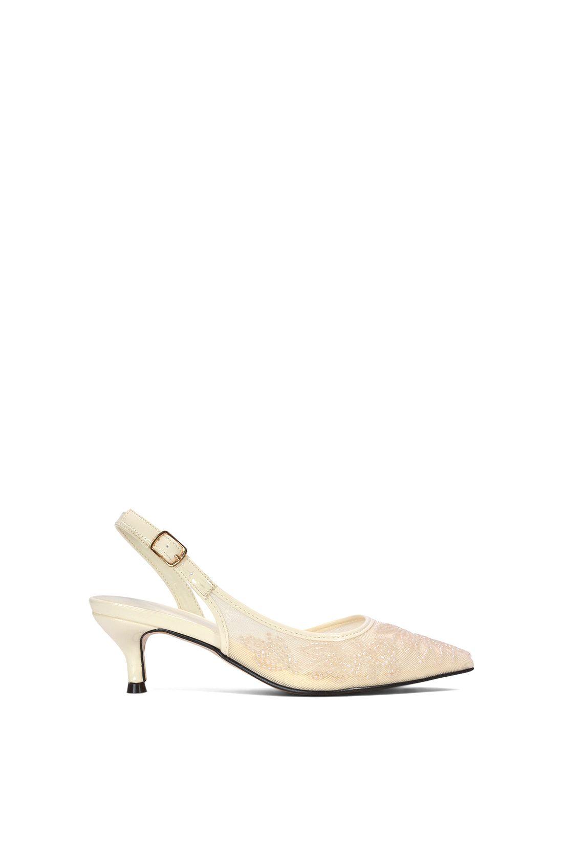 'Diane' Embroidered Ivory Bridal Court Shoes With Kitten Heel by XY LONDON