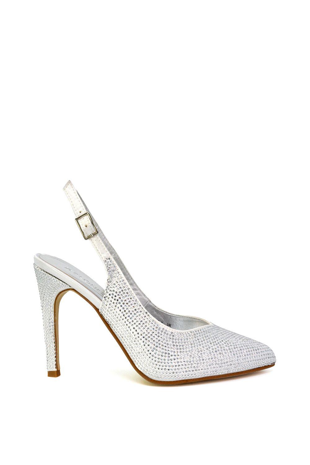 'Divine' Diamante Pointed Toe Slingback Bridal High Heel Stilettos by XY LONDON