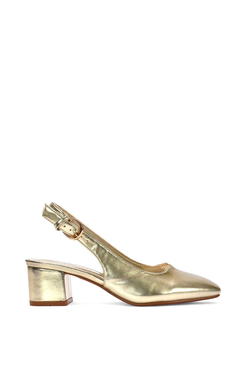 'Elowen' Square Toe Low Mid Block Heel Slingback Court Shoes by XY LONDON