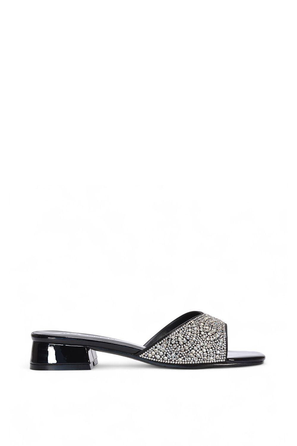 'Erica' Open Toe Slip On Diamante Low Heel Mule Shoes by XY LONDON 'Erica' Open Toe Slip On Diamante Low Heel Mule Shoes by XY LONDON