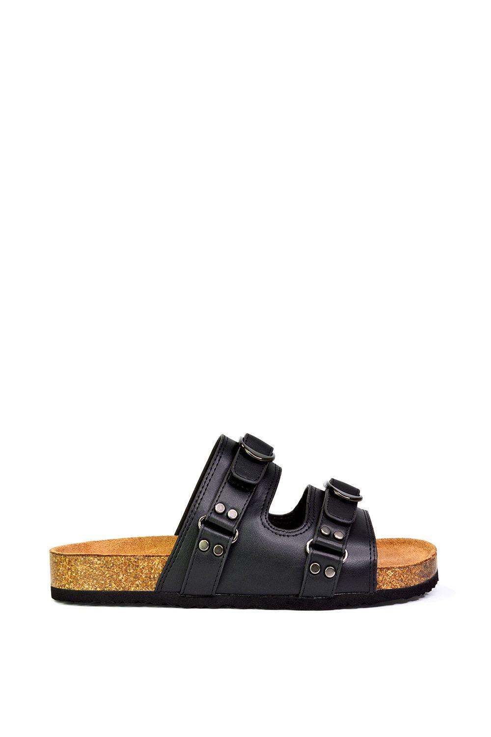 'Evan' Strappy Slip On  Buckle Flat Sandal Sliders by XY LONDON