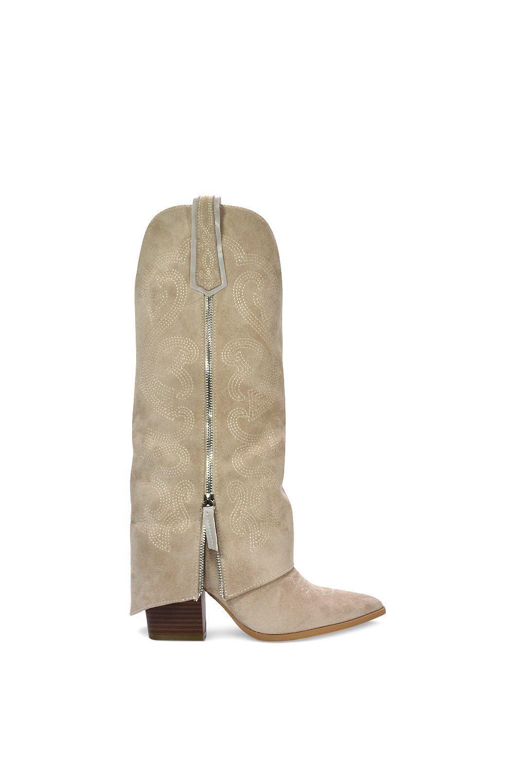 'Evangeline' Knee High Western Cowboy Boots With Zip by XY LONDON