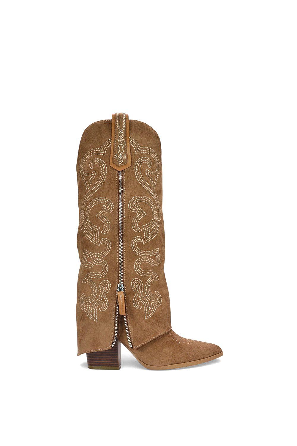 'Evangeline' Knee High Western Cowboy Boots With Zip by XY LONDON