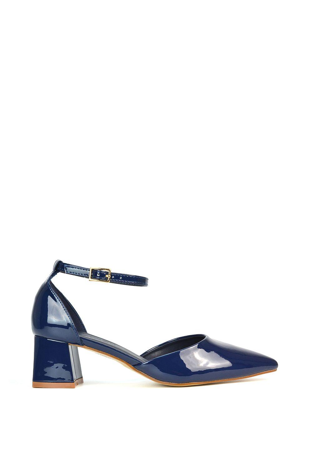 'Evie' Low Block Heel Court Shoes With Pointed Toe by XY LONDON