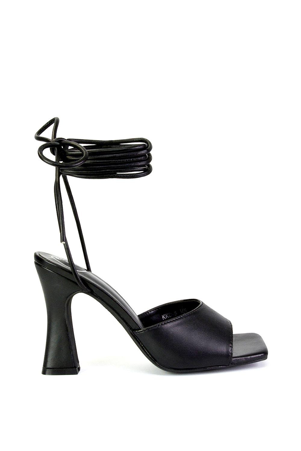 'Flora' Strappy Lace Up Block High Heels With a Square Toe by XY LONDON