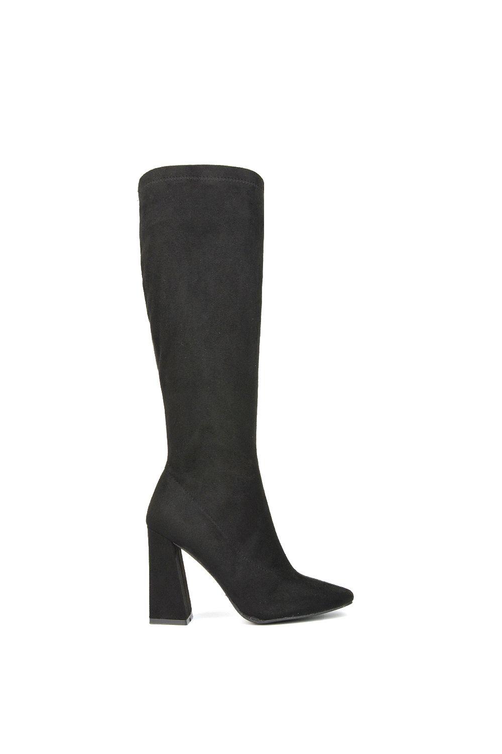 'Gia' Square Toe Block High Heel Knee High Boots by XY LONDON