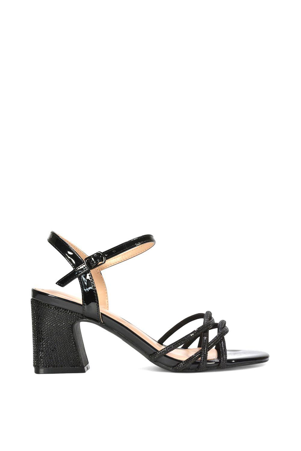'Gwen' Strappy Block High Heel Sandal Shoes With Rhinestone by XY LONDON