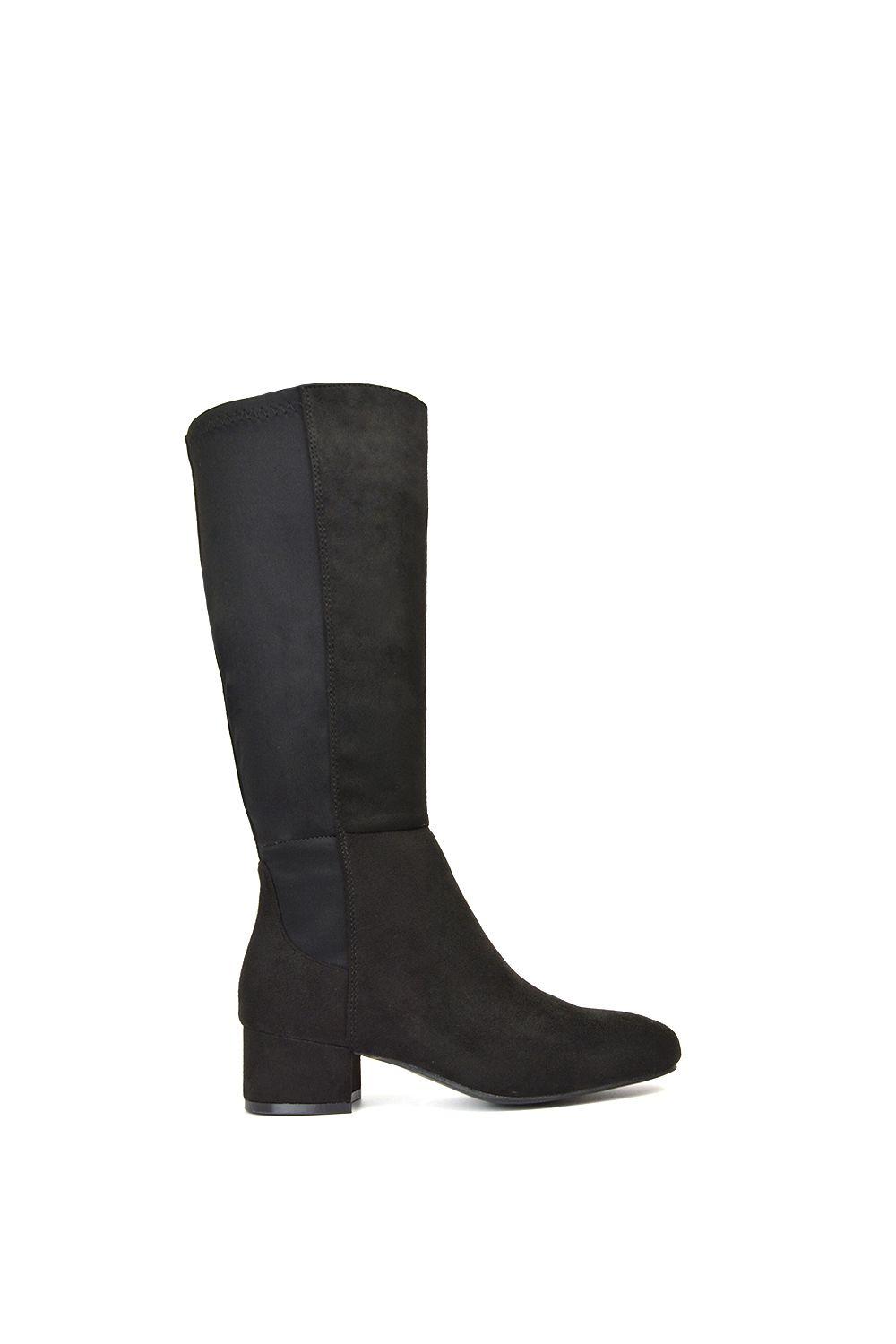 'Hannah' Low Block Heel Elasticated Calf Long Boots With Zip Fastening by XY LONDON
