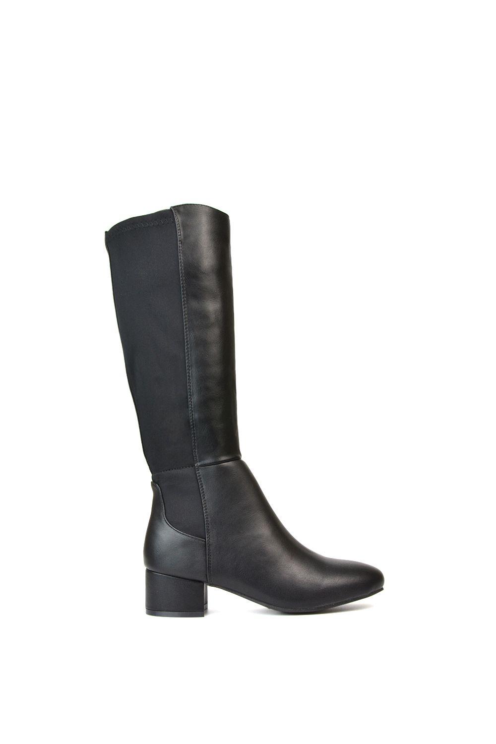 'Hannah' Low Block Heel Elasticated Calf Long Boots With Zip Fastening by XY LONDON