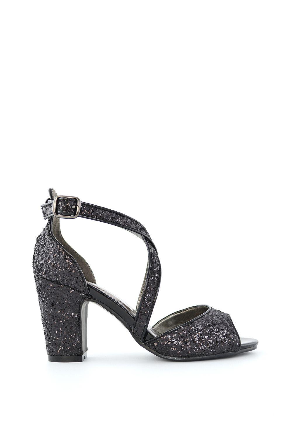'Harlow' Cross Over Strappy Buckle Peep Toe Block High Heels by XY LONDON