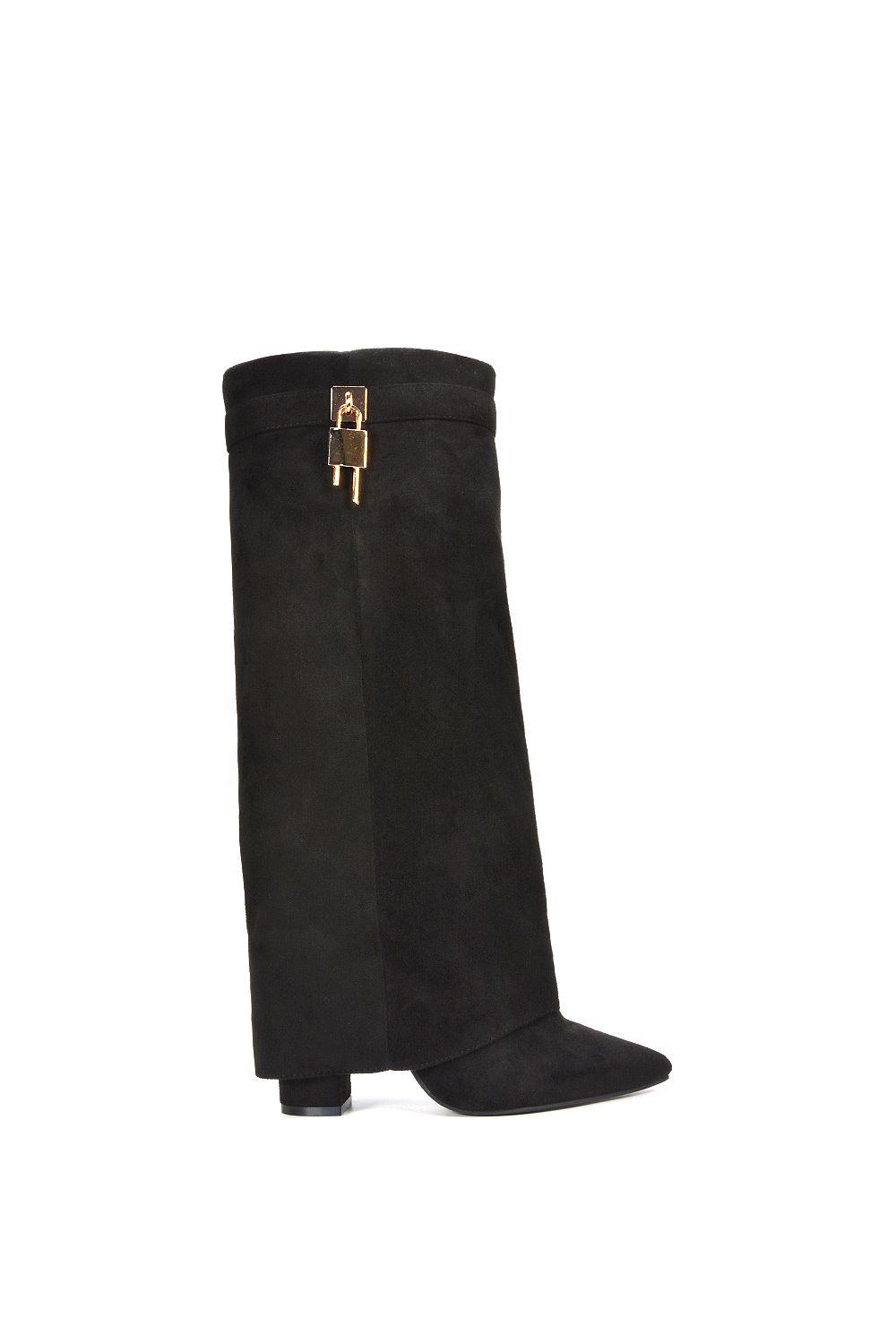 'Holly' Knee High Fold Over Pointed Toe High Heel Boots by XY LONDON