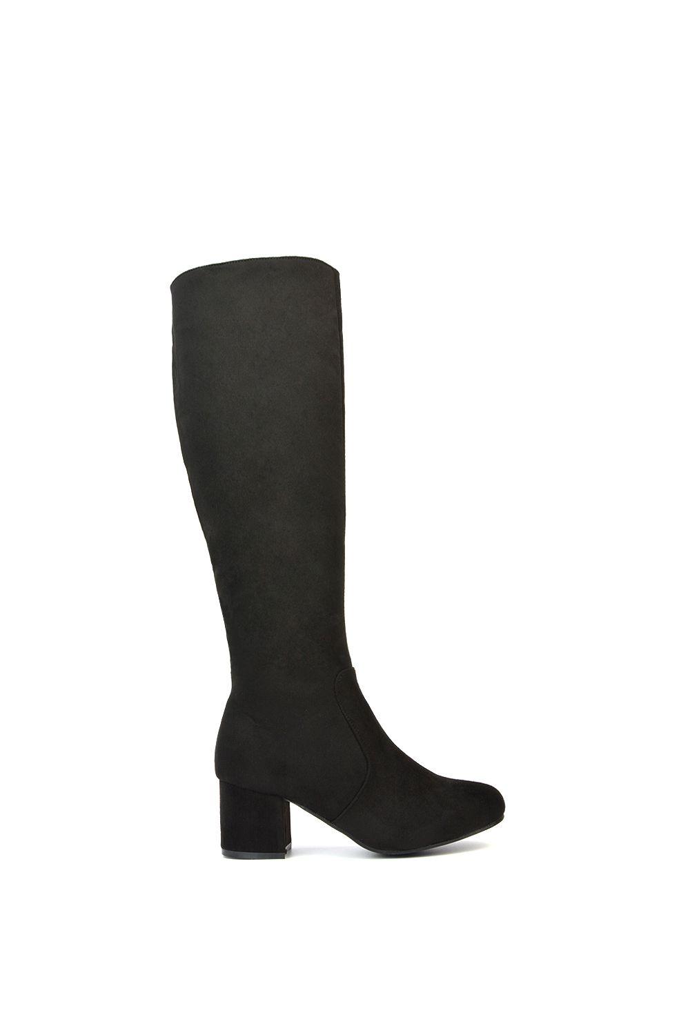'Honey' Knee High Boots with Mid Block Heel and Inside Zip by XY LONDON