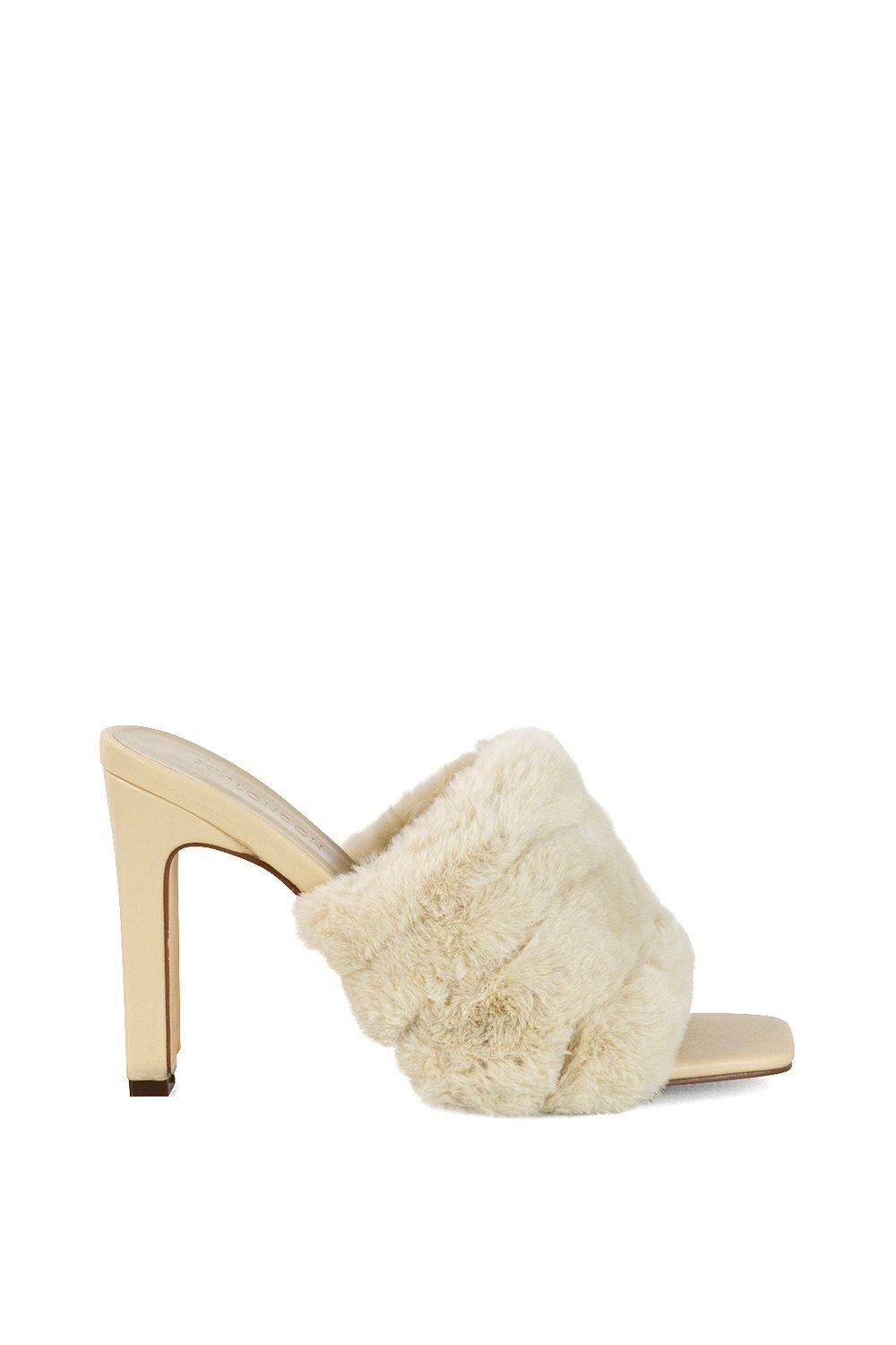 'Hunter' Fluffy Faux Fur Square Toe Slim Block Heel Mules by XY LONDON
