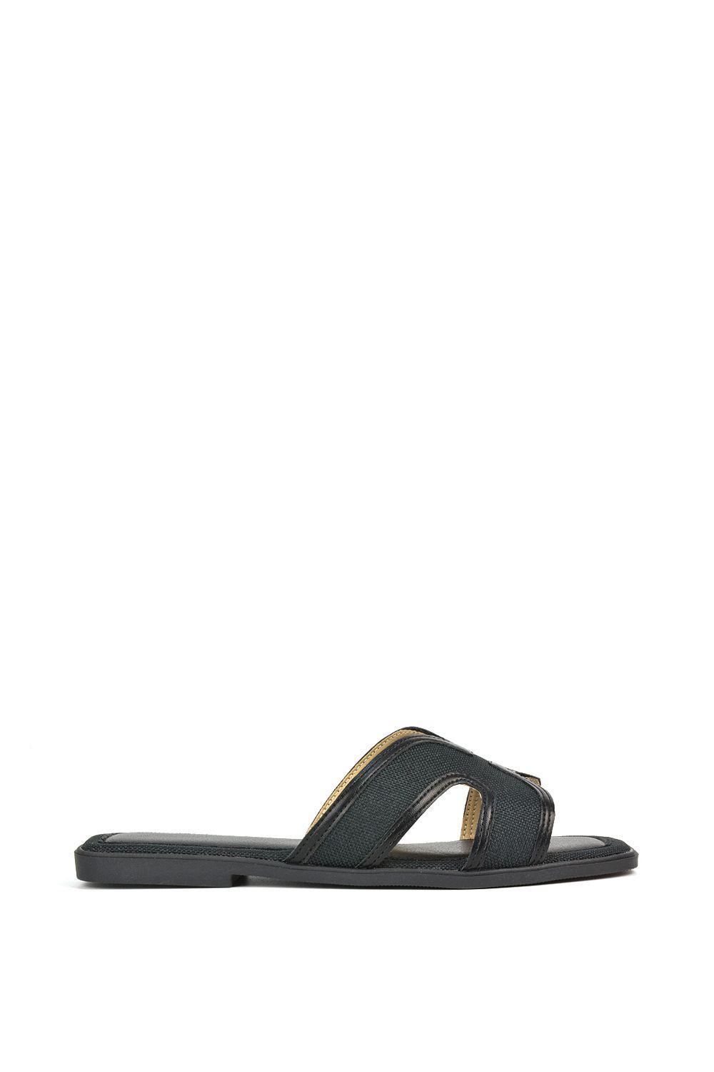 'Isabella' Slip On Cut Out Square Toe Flat Sandal Slides by XY LONDON