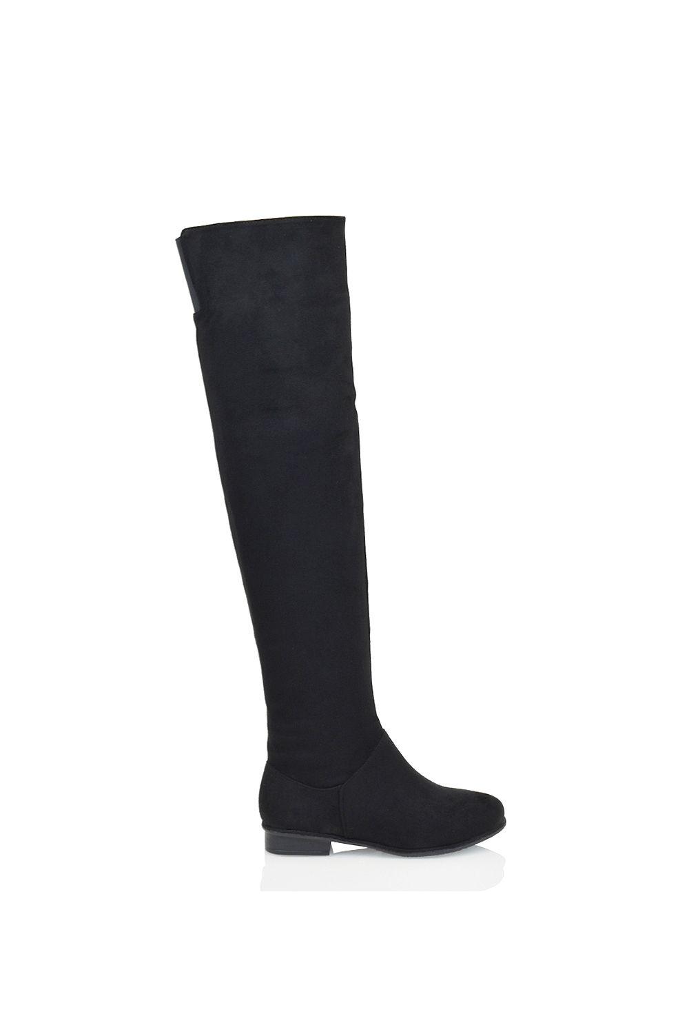 'Ivy' Flat Low Block Heel Over The Knee Boots by XY LONDON