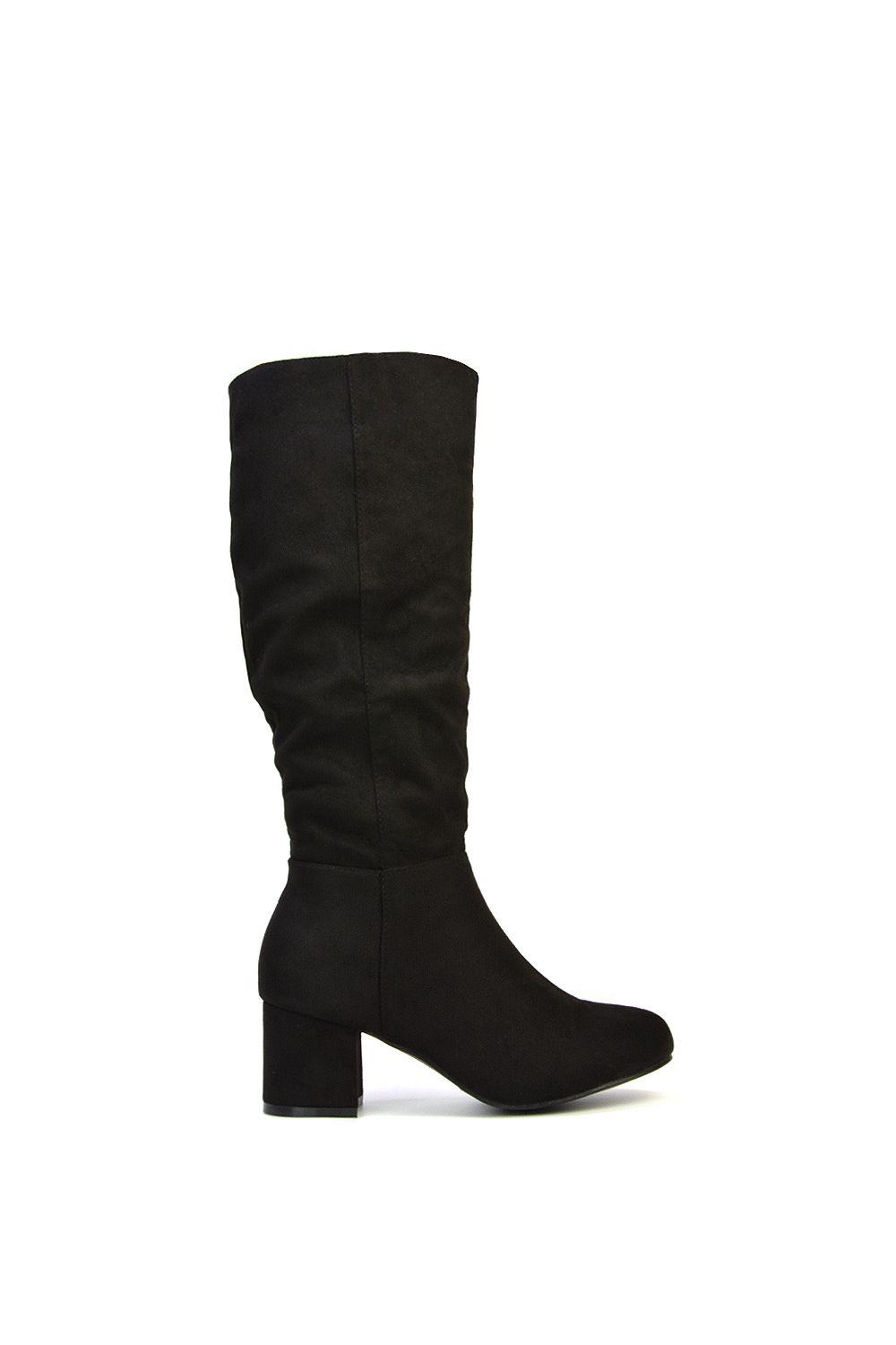 'Jackie' Ruched Mid Block High Heel Knee High Boots by XY LONDON