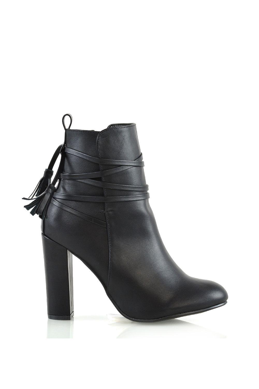 'Jamie' Tie up Tassel Detail Block High Heel Boots by XY LONDON