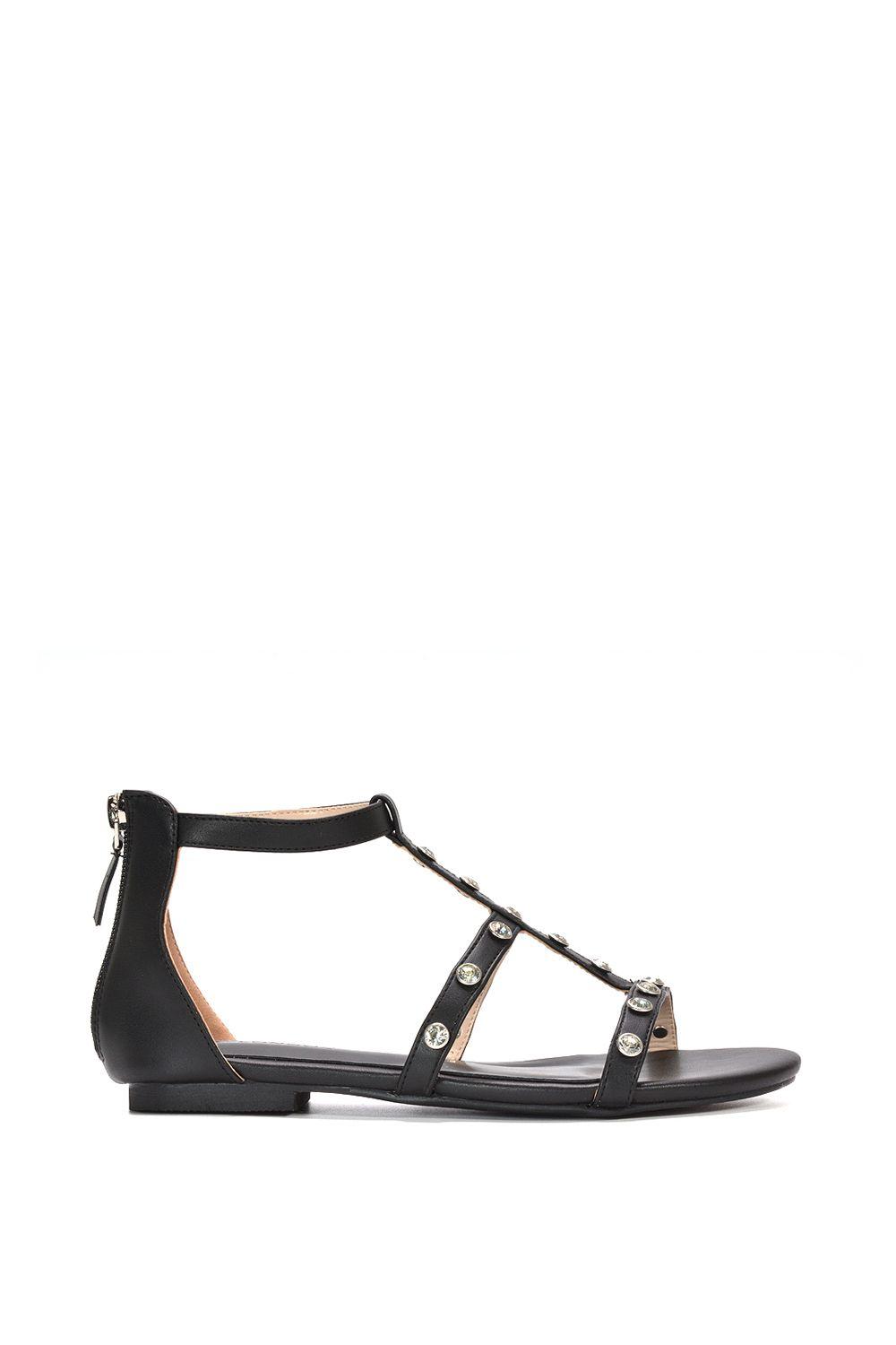 'Julia' T-Bar Gladiator Sandals With Studded Details by XY LONDON