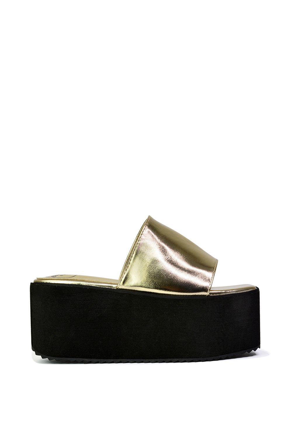 'Kaiya' Square Toe Slip on Flatform Slider Sandals by XY LONDON