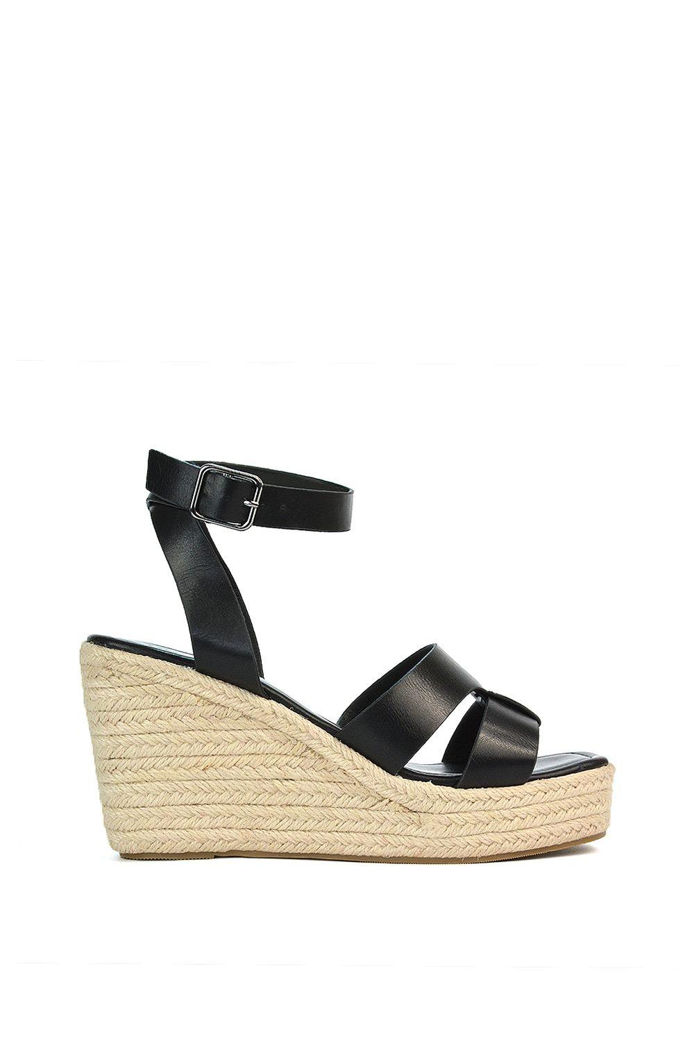 'Kala' Espadrille Strappy Platform Wedge Heel Sandals With Ankle Strap by XY LONDON