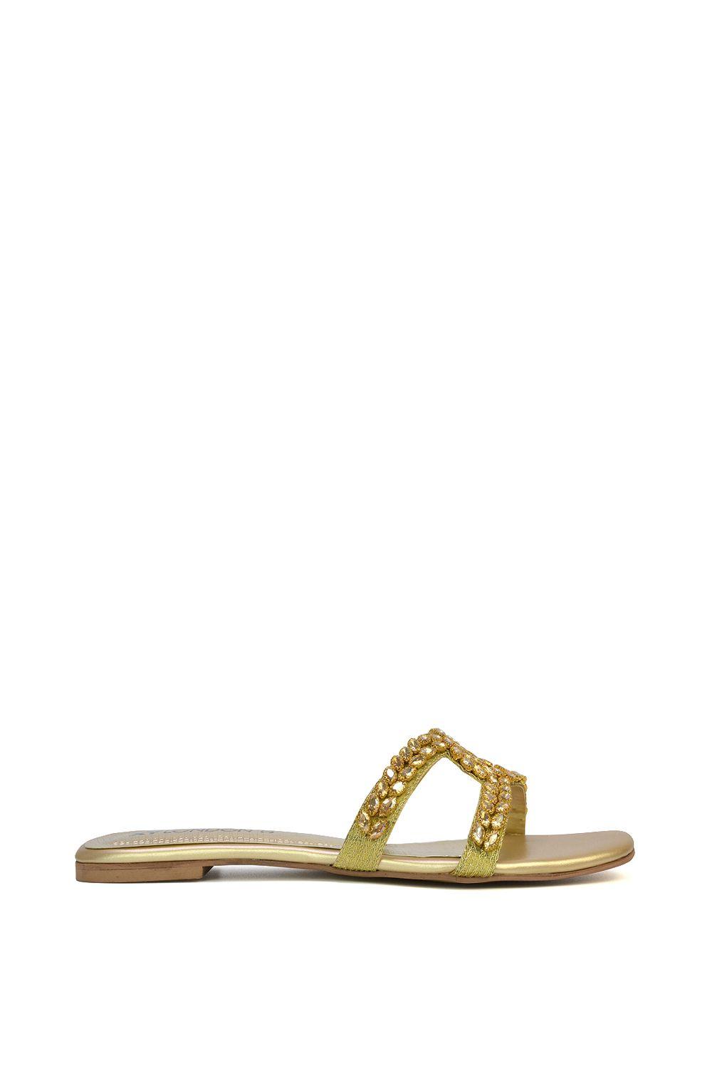 'Kane' Slip On Cut Out Square Toe Diamante Flat Sandals Sliders by XY LONDON 'Kane' Slip On Cut Out Square Toe Diamante Flat Sandals Sliders by XY LONDON