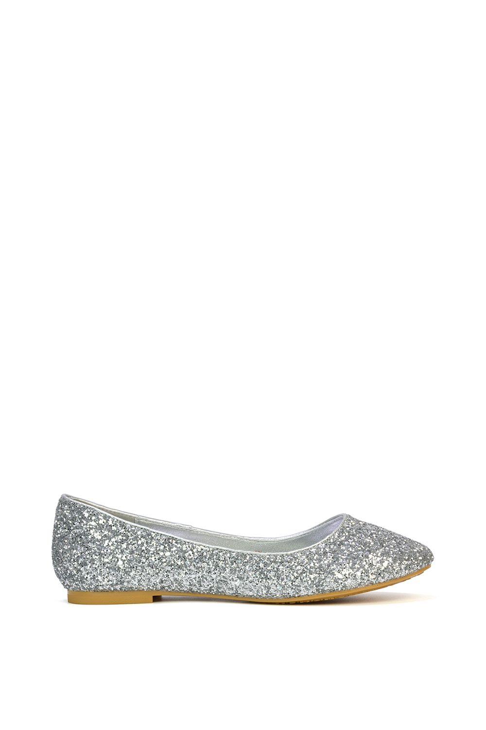 'Karissa' Flat Slip on Sparkly Glitter Ballerina Pumps by XY LONDON