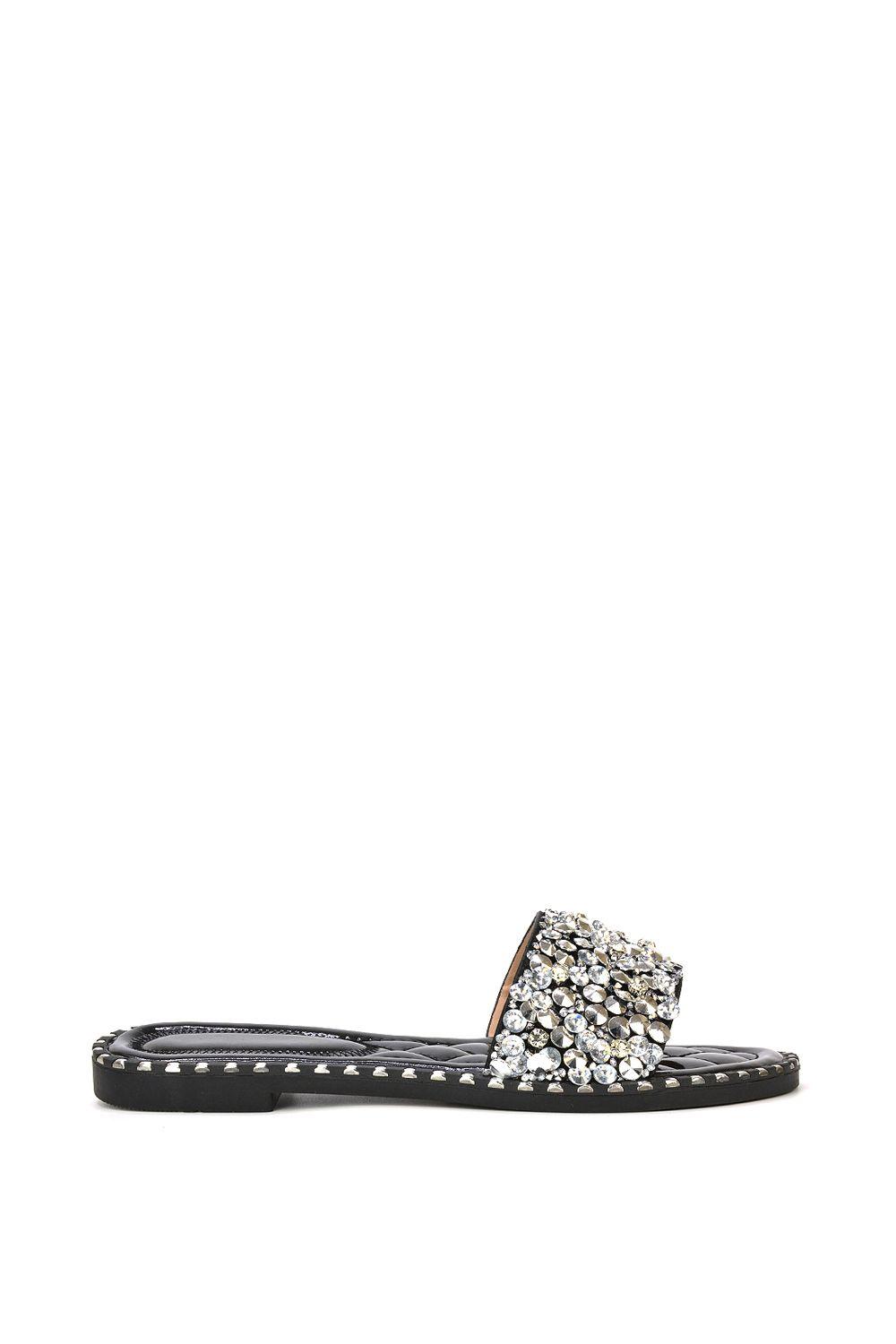 'Khaleesi' Jewel Slider Slip On Flat Sparkly Diamante Mule Sandals by XY LONDON