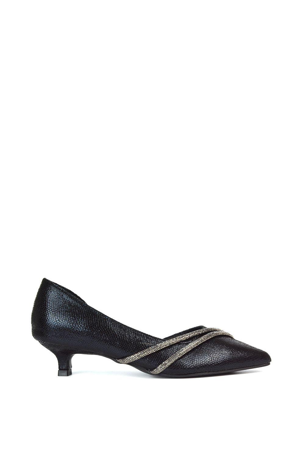 'Kirsty' Pointed Rhinestone Low Kitten Heel Court Shoes by XY LONDON